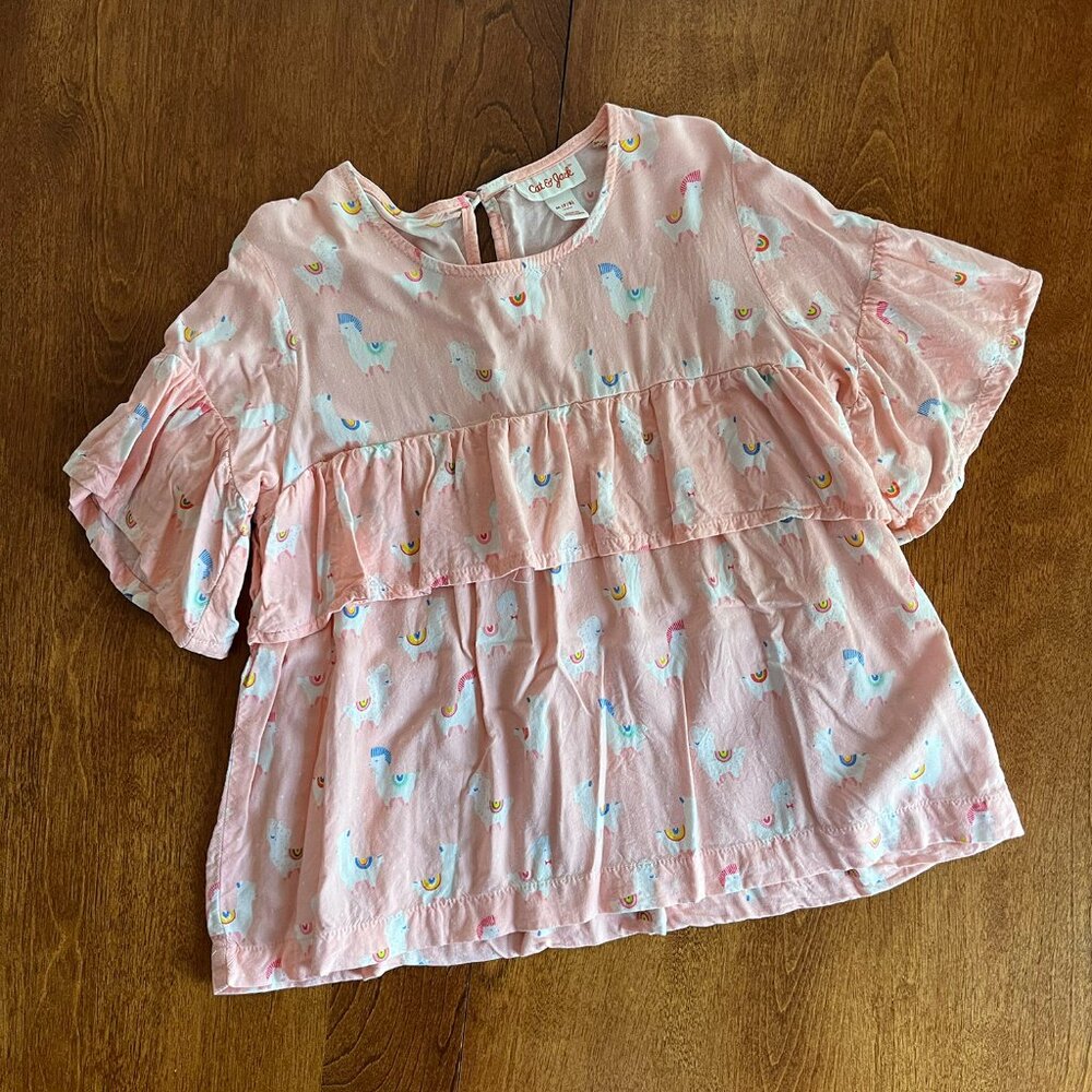 Cat & Jack llama ruffle shirt M 7/8